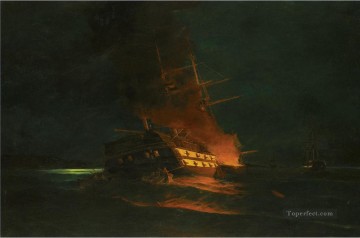海戦 Painting - コンスタンティノス・ヴォラナキス海戦によるトルコのフリゲート艦炎上2